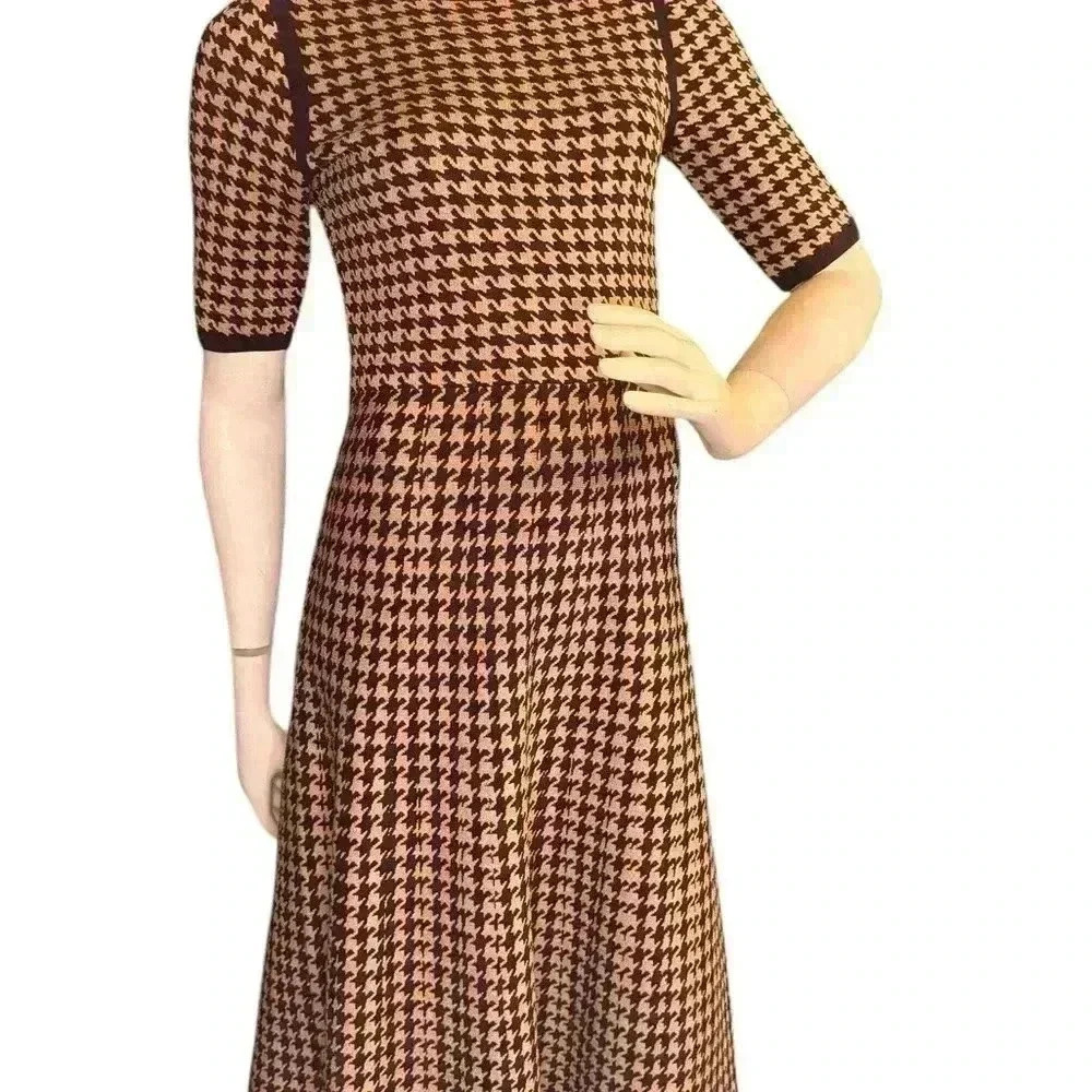 Ann Taylor Houndstooth Flare Dress Stretch Holiday Shimmer Size XS.  #311 - Picture 4 of 13